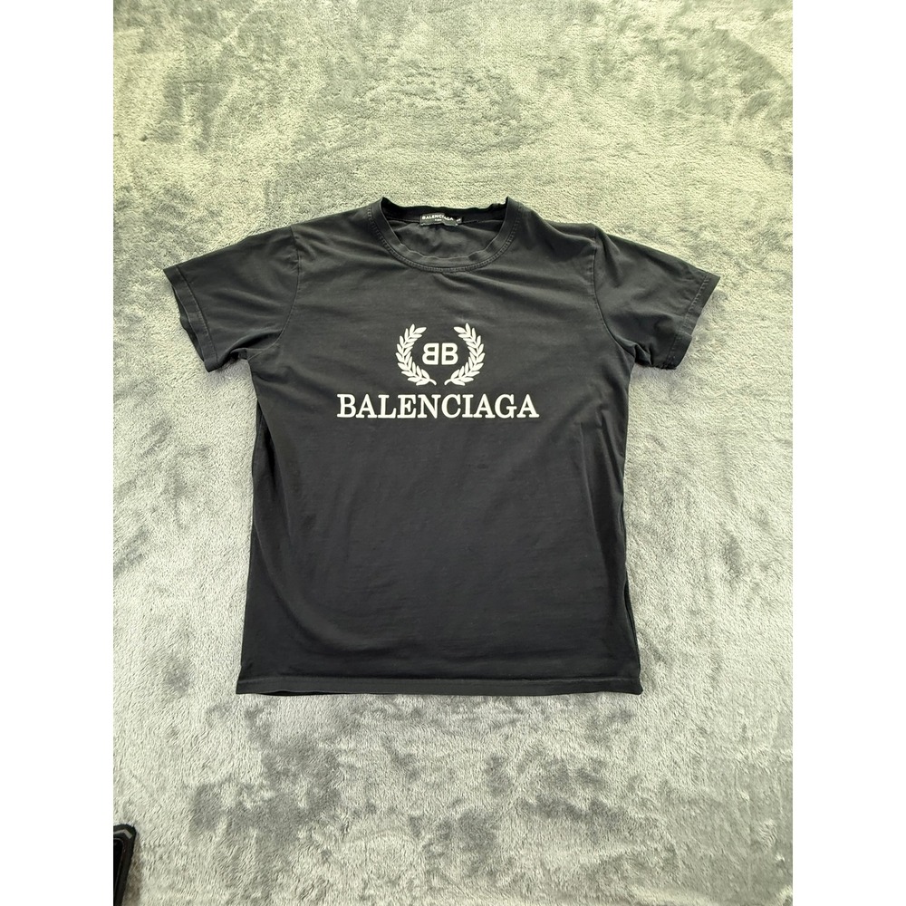 Balenciaga BB Laurel Logo Graphic T-Shirt Faded Black 556148 TDV51 1000 Mens S